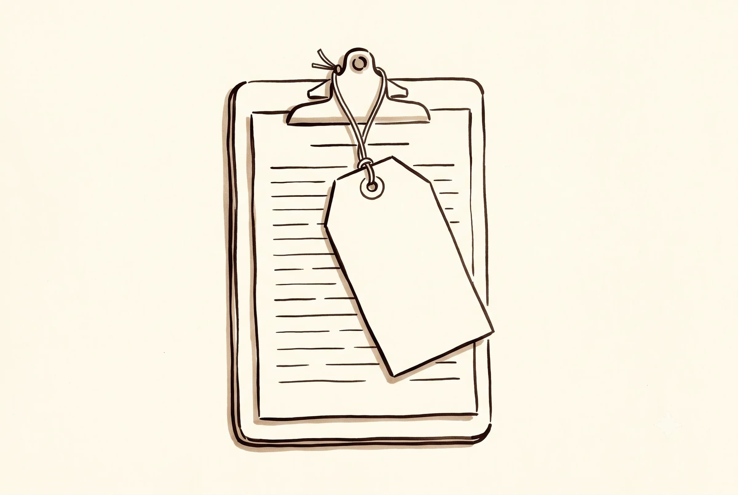 A price tag tied to a clipboard, illustrating a free PPC audit used as a sales document