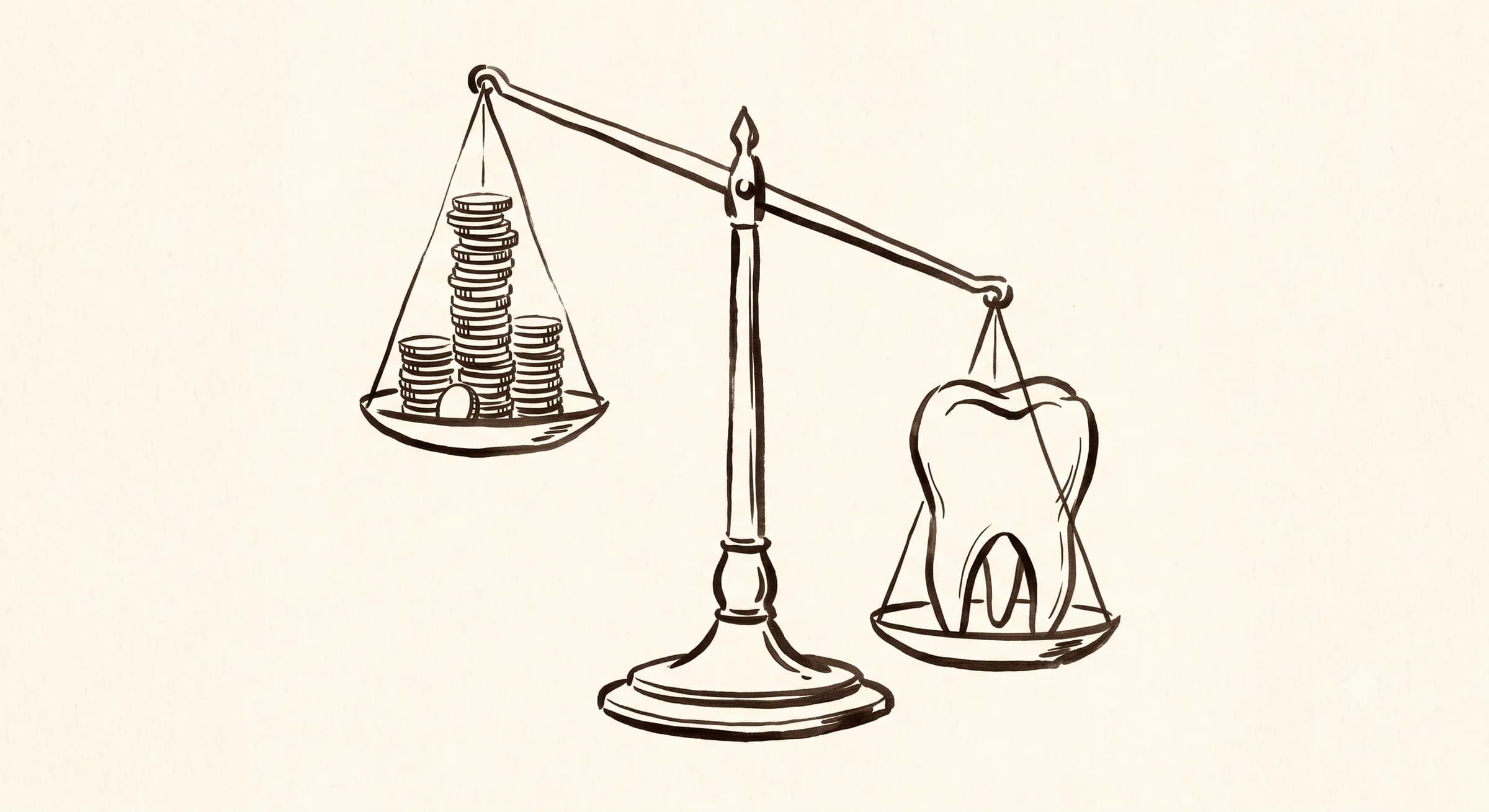 Hand-drawn funnel pouring a crowd of tiny figures in and one figure carrying a large tooth dropping out